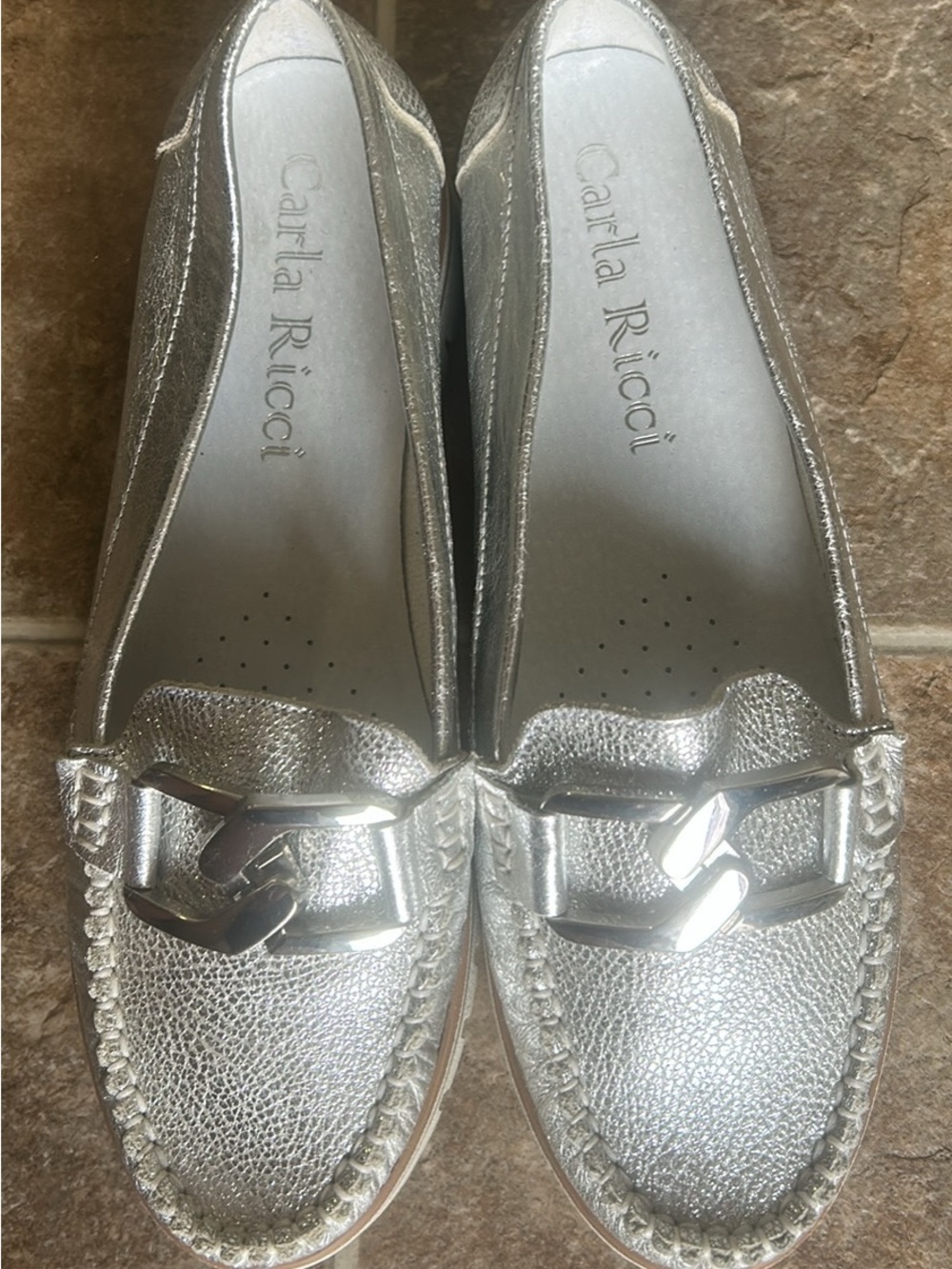 Silver Leather Loafers for Women